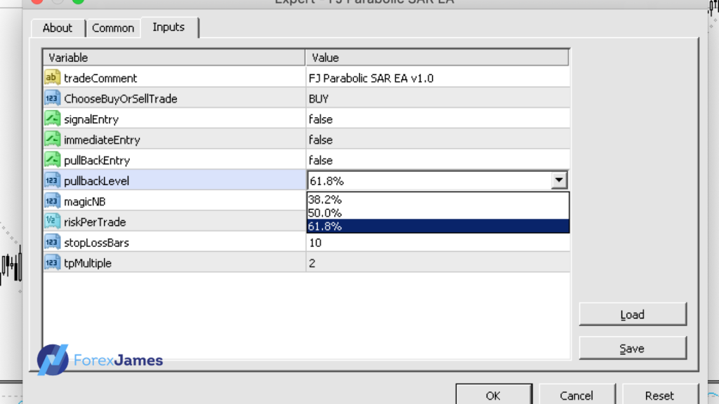 choose pullback level for retracement