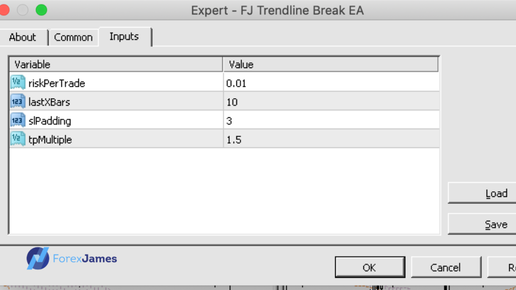 trend line EA settings